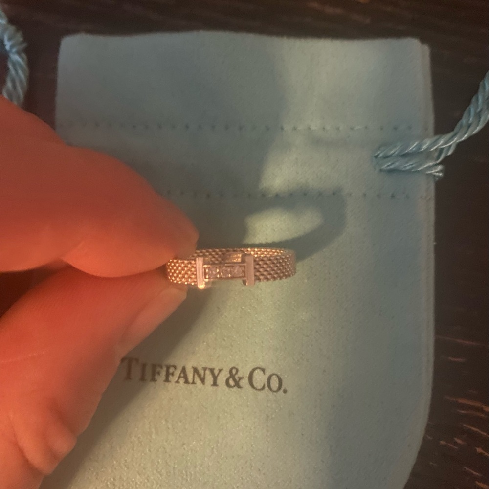 Tiffany & Co. 925 Sterling Silver Mesh Diamond Ring